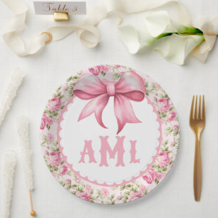 Pink Bow Coquette Baby Shoogramm Pappteller