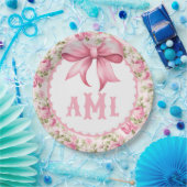 Pink Bow Coquette Baby Shoogramm Pappteller (Party)