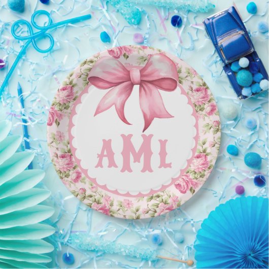 Pink Bow Coquette Baby Shoogramm Pappteller (Party)