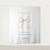 Pink Bow Coquette Baby Shower Backdrop Wandteppich (Vorderseite)