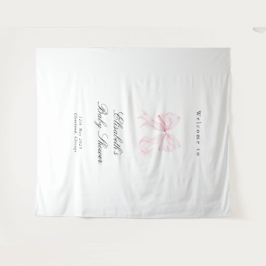 Pink Bow Coquette Baby Shower Backdrop Wandteppich (Vorderseite (Horizontal))