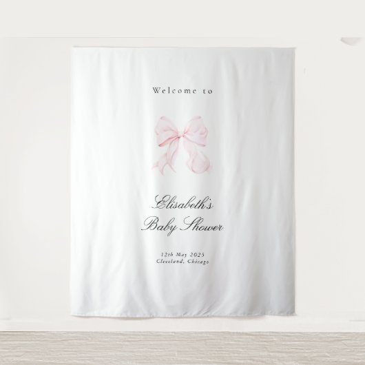 Pink Bow Coquette Baby Shower Backdrop Wandteppich (Vorderseite)