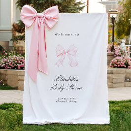 Pink Bow Coquette Baby Shower Backdrop Wandteppich