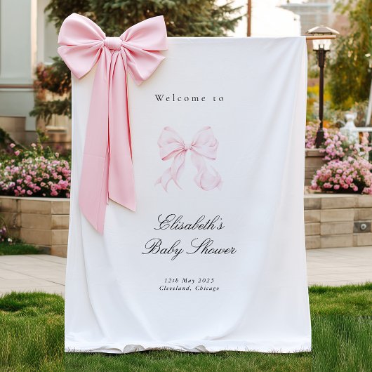 Pink Bow Coquette Baby Shower Backdrop Wandteppich