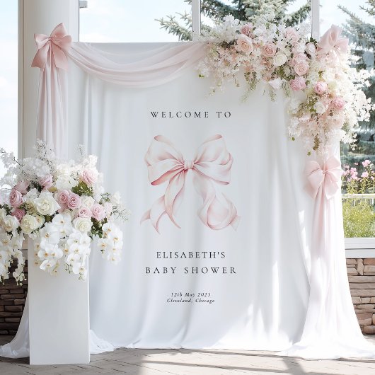 Pink Bow Coquette Baby Shower Backdrop Wandteppich