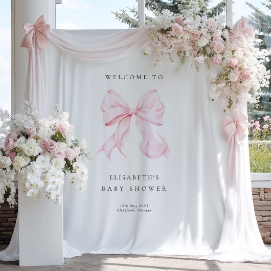 Pink Bow Coquette Baby Shower Backdrop Wandteppich