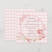 Pink Bow Coquette Baby Sprinkle Babydusche Einladung (Vorne/Hinten)
