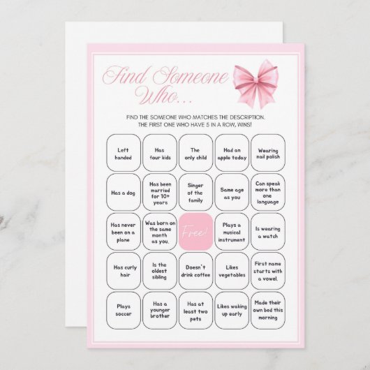 Pink Bow Coquette Babydusche - bestellbarer Name, Einladung (Vorne/Hinten)