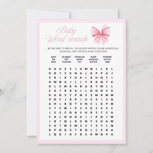 Pink Bow Coquette Babydusche - bestellbarer Name, Einladung (Vorderseite)