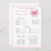 Pink Bow Coquette Babydusche - bestellbarer Name, Einladung (Vorne/Hinten)