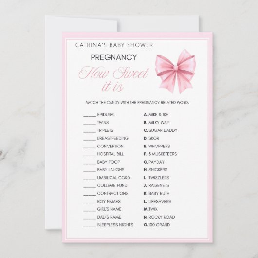 Pink Bow Coquette Babydusche - bestellbarer Name, Einladung (Vorderseite)
