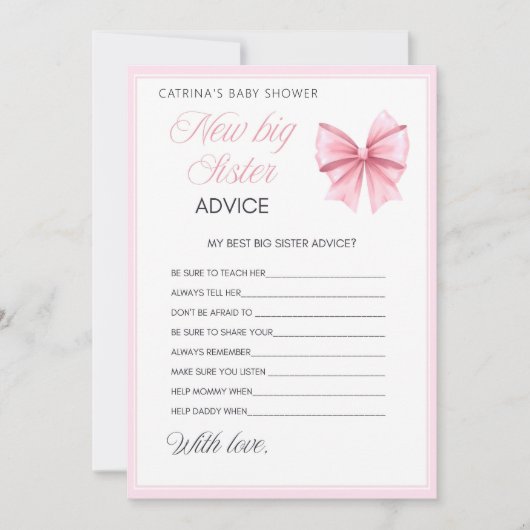 Pink Bow Coquette Babydusche - bestellbarer Name, Einladung (Vorderseite)