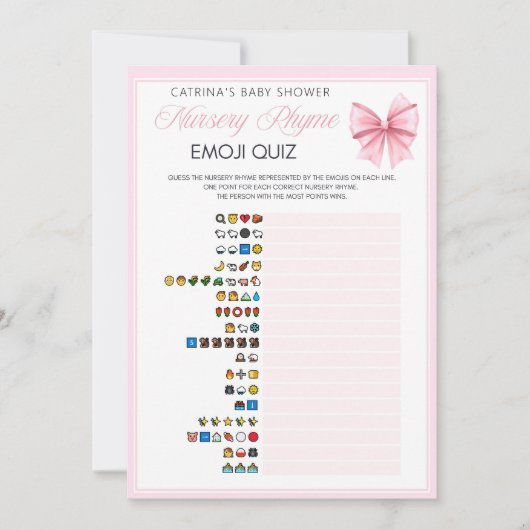 Pink Bow Coquette Babydusche - bestellbarer Name, Einladung (Vorderseite)