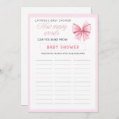 Pink Bow Coquette Babydusche - bestellbarer Name, Einladung (Vorne/Hinten)