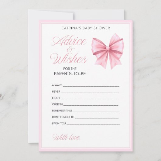 Pink Bow Coquette Babydusche - bestellbarer Name, Einladung (Vorderseite)