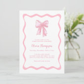 Pink Bow Coquette Babydusche Einladung (Stehend Vorderseite)