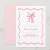 Pink Bow Coquette Babydusche Einladung (Vorne/Hinten)