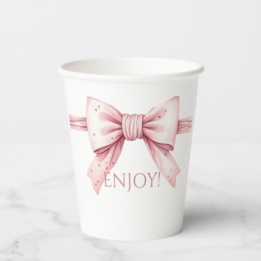 Pink Bow Coquette Babydusche Pappbecher (Rückseite)