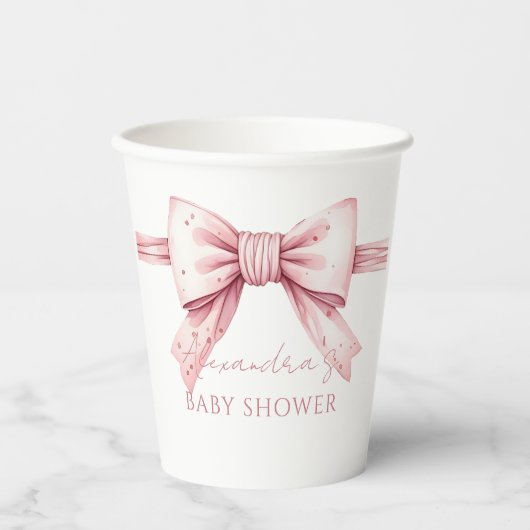 Pink Bow Coquette Babydusche Pappbecher (Vorderseite)