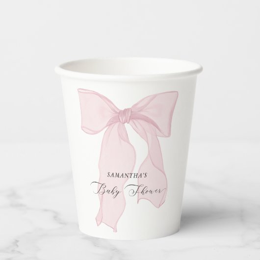 Pink Bow Coquette Babydusche Pappbecher (Vorderseite)