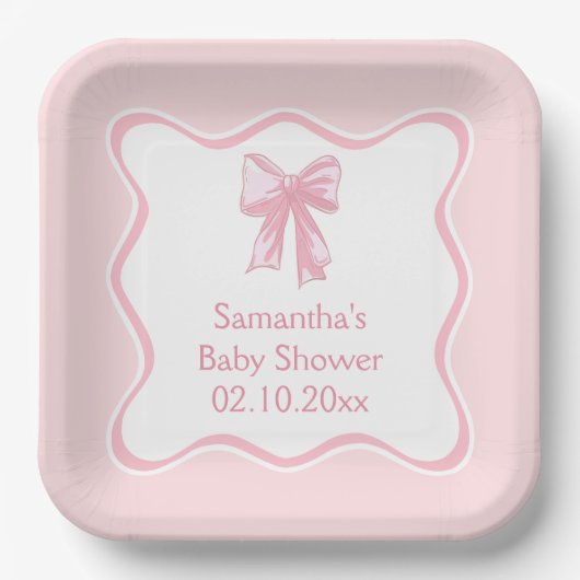 Pink Bow Coquette Babydusche Pappteller (Vorderseite)