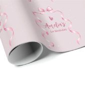 Pink Bow Coquette Birthday Geschenkpapier (Rolleneckpunkt)