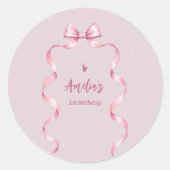 Pink Bow Coquette Birthday  Runder Aufkleber (Vorderseite)