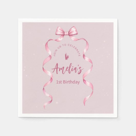 Pink Bow Coquette Birthday Serviette (Vorderseite)