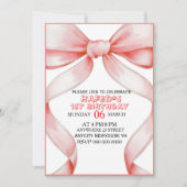 Pink Bow Coquette Bow Birthday Invitation, 13th Bi Einladung (Vorderseite)