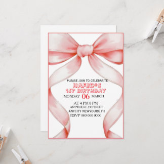 Pink Bow Coquette Bow Birthday Invitation, 13th Bi Einladung