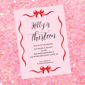 Pink Bow Coquette Bow Birthday Thirteen  Einladung