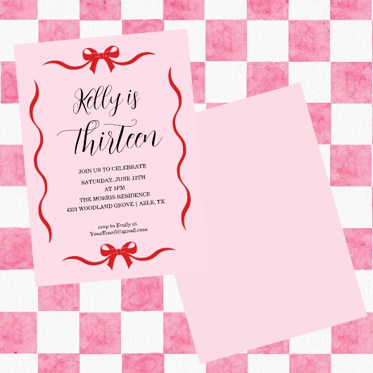 Pink Bow Coquette Bow Birthday Thirteen Einladung