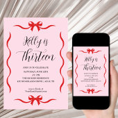 Pink Bow Coquette Bow Birthday Thirteen  Einladung