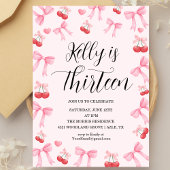 Pink Bow Coquette Bow Cherry Birthday, 13th Einladung