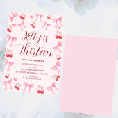 Pink Bow Coquette Bow Cherry Birthday, 13th Einladung