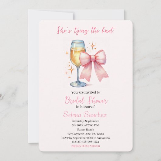 Pink Bow Coquette Brautparty Einladung (Vorderseite)