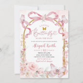 Pink Bow Coquette Butterfly Baby Shower Invitation Einladung (Vorderseite)