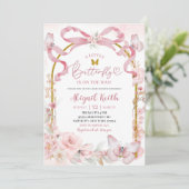 Pink Bow Coquette Butterfly Baby Shower Invitation Einladung (Stehend Vorderseite)