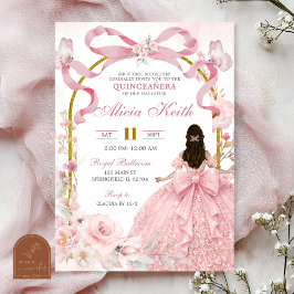 Pink Bow Coquette Butterfly Quinceanera Invita Einladung