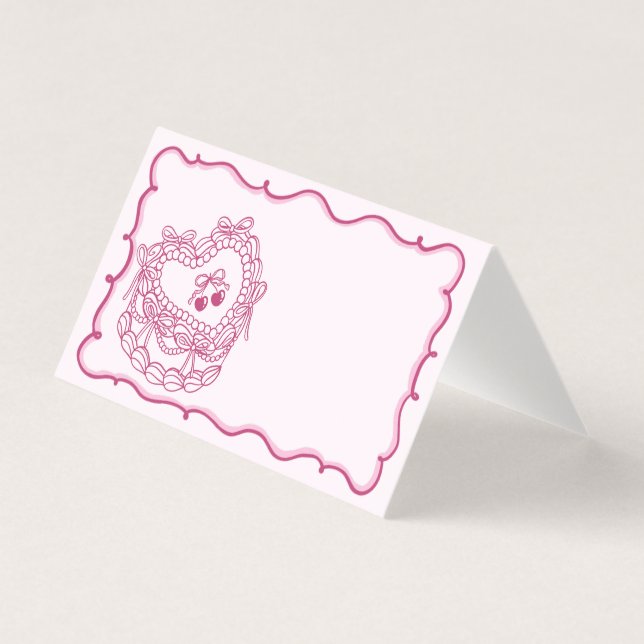 Pink Bow Coquette Cake Bachelorette Platzkarte (Vorderseite)