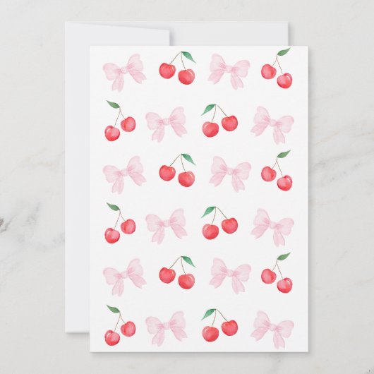 Pink Bow Coquette Cherry auf Top Baby Dusche Einladung (Rückseite)