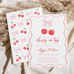 Pink Bow Coquette Cherry Baby Dusche Einladung