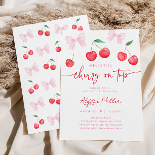 Pink Bow Coquette Cherry Baby Dusche Einladung