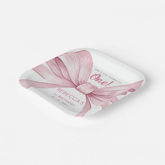 Pink Bow Coquette Erster Geburtstag Pappteller (Gewinkelt)