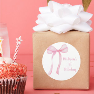 Pink Bow Coquette Erster Geburtstag Runder Aufkleber