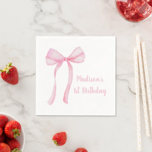 Pink Bow Coquette Erster Geburtstag Serviette