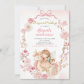 Pink Bow Coquette Fairies and Unicorns Birthday Einladung (Vorderseite)