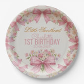 Pink Bow Coquette Floral 1st Birthday Personalized Pappteller (Vorderseite)