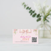 Pink Bow Coquette Floral Baby Registry QR Code Begleitkarte (Stehend Vorderseite)