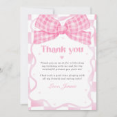 Pink Bow Coquette Geburtstagsparty Dankeskarte (Vorderseite)